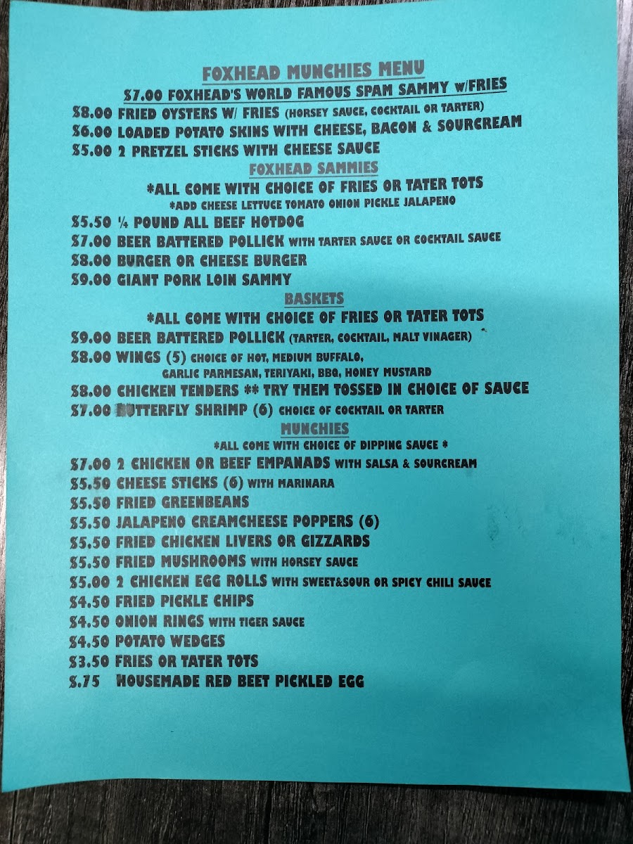 Foxhead Lounge Menu - Image 2